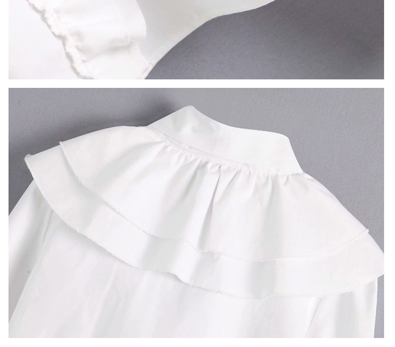 Fashion White Bow Poplin Lace Ruffle Shirt,Blouses