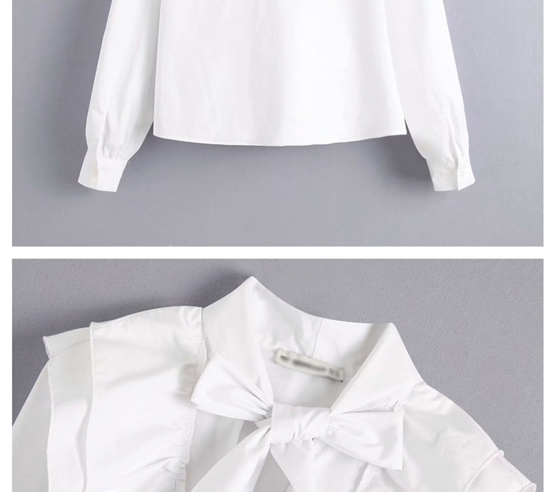 Fashion White Bow Poplin Lace Ruffle Shirt,Blouses