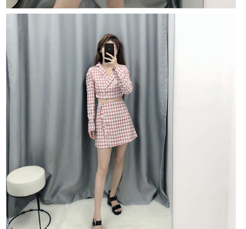 Fashion Red Short Check Small Suit,Coat-Jacket
