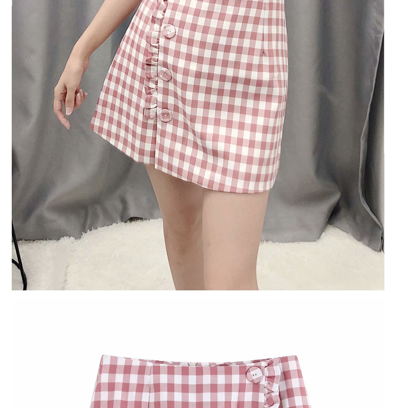 Fashion Red Checked Single-breasted A-line Skirt,Skirts