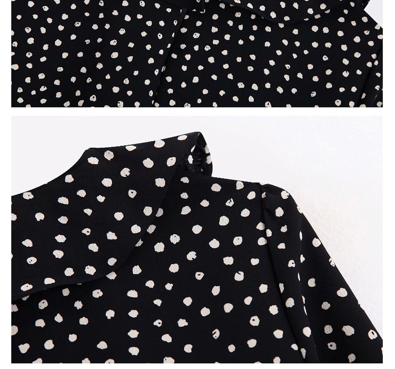 Fashion Black Polka-dot Drawstring V-neck Shirt,Blouses