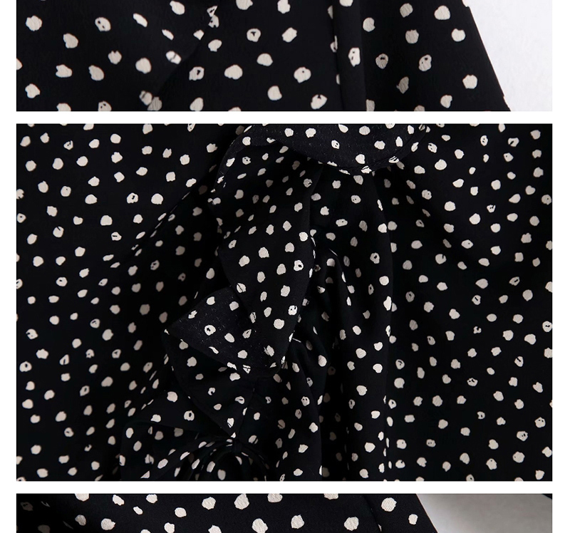 Fashion Black Polka-dot Drawstring V-neck Shirt,Blouses