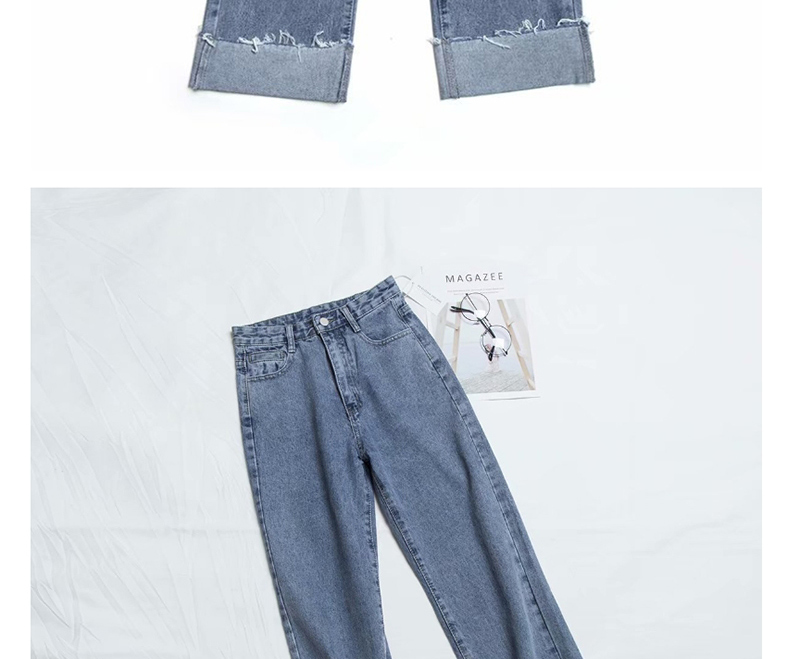Fashion Light Blue Washed High Waist Cropped Denim Pants,One Pieces