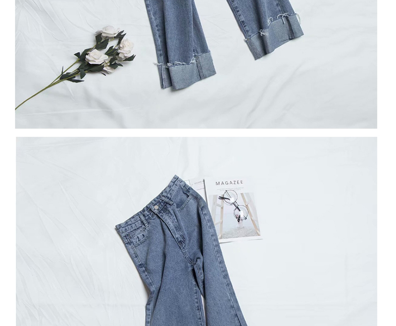 Fashion Navy Washed High Waist Cropped Denim Pants,One Pieces