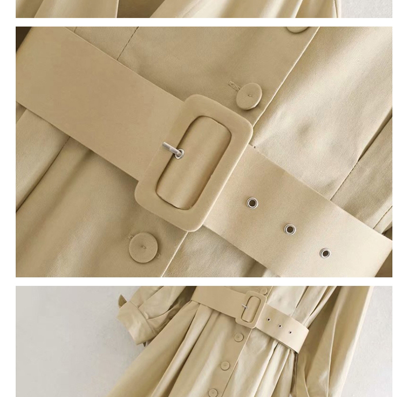 Fashion Khaki V-neck Single Breasted Dress With Belt,Mini & Short Dresses