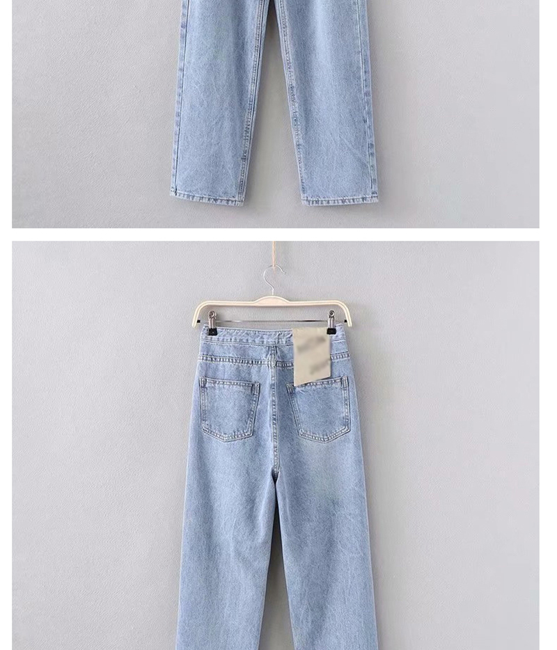 Fashion Light Blue Washed Waist Pleated Jeans,One Pieces