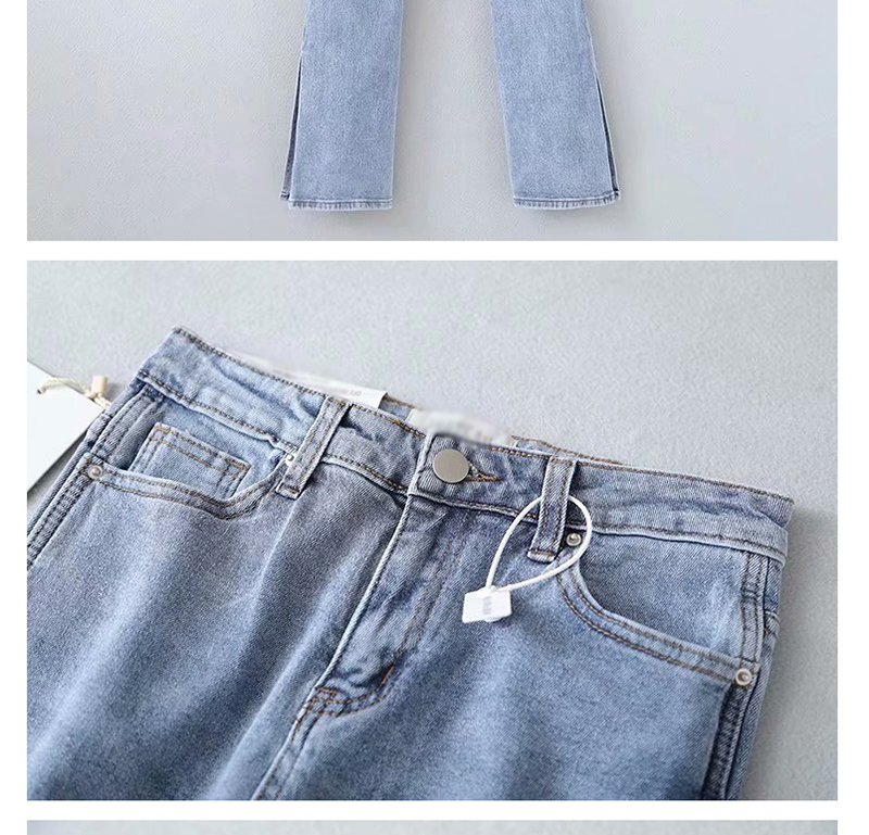 Fashion Blue Washed Ruffled Hem Jeans,One Pieces