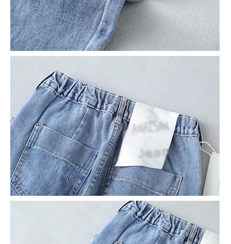 Fashion Blue Washed Waist Pouch Jeans,One Pieces