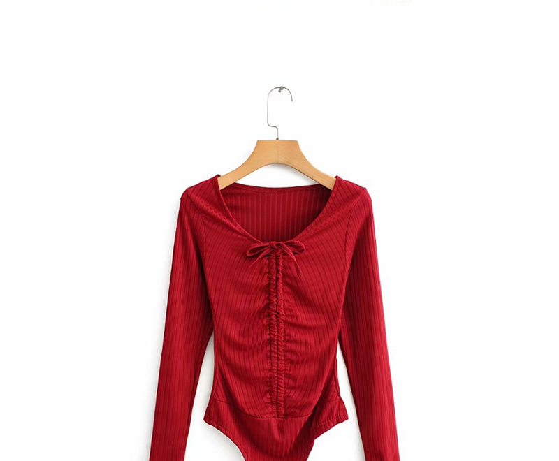 Fashion Red Threaded V-neck Lace Jumpsuit,Bodysuits