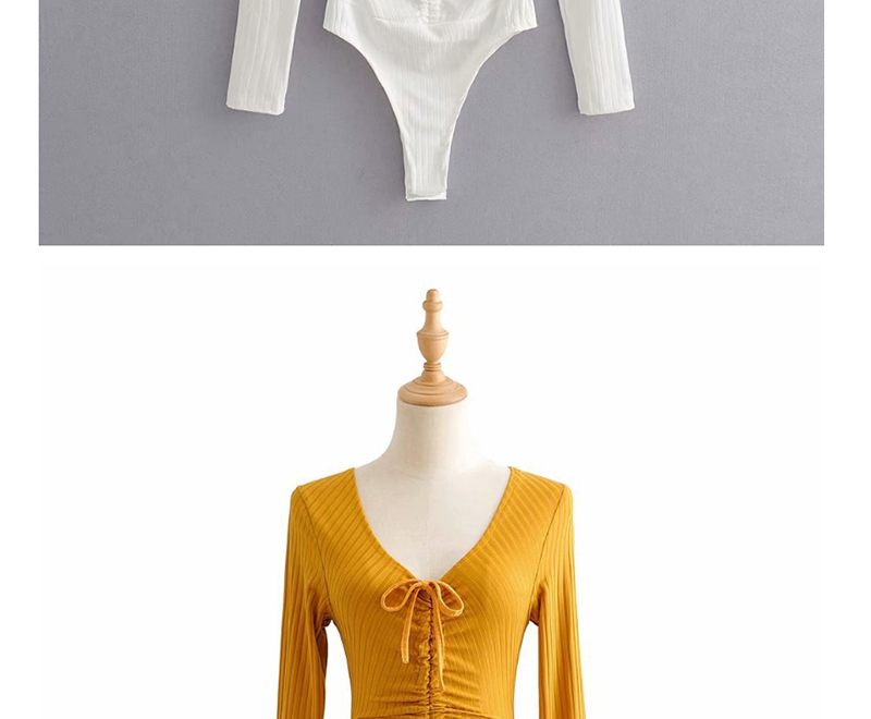 Fashion Yellow Threaded V-neck Lace Jumpsuit,Bodysuits