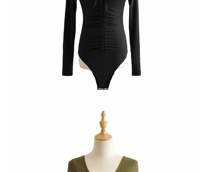 Fashion Black Threaded V-neck Lace Jumpsuit,Bodysuits