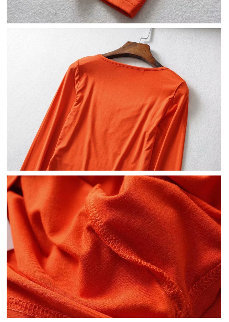 Fashion Orange Red Elastic Square Neck Pleated Long Sleeve T-shirt,Hair Crown