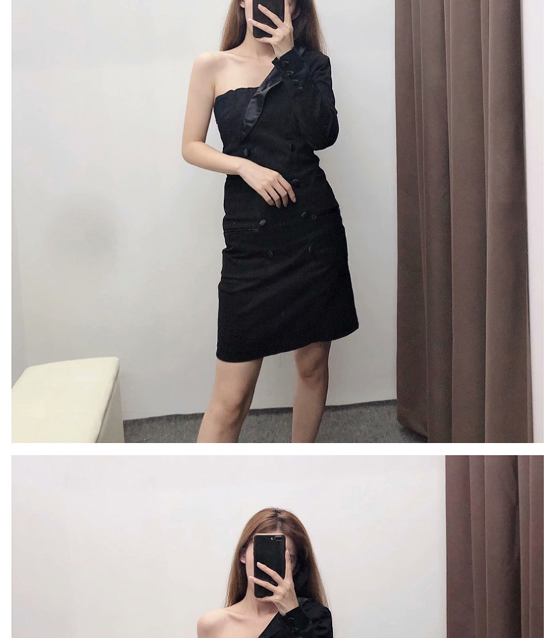 Fashion Black One-shoulder Double-breasted Suit Collar Dress,Mini & Short Dresses