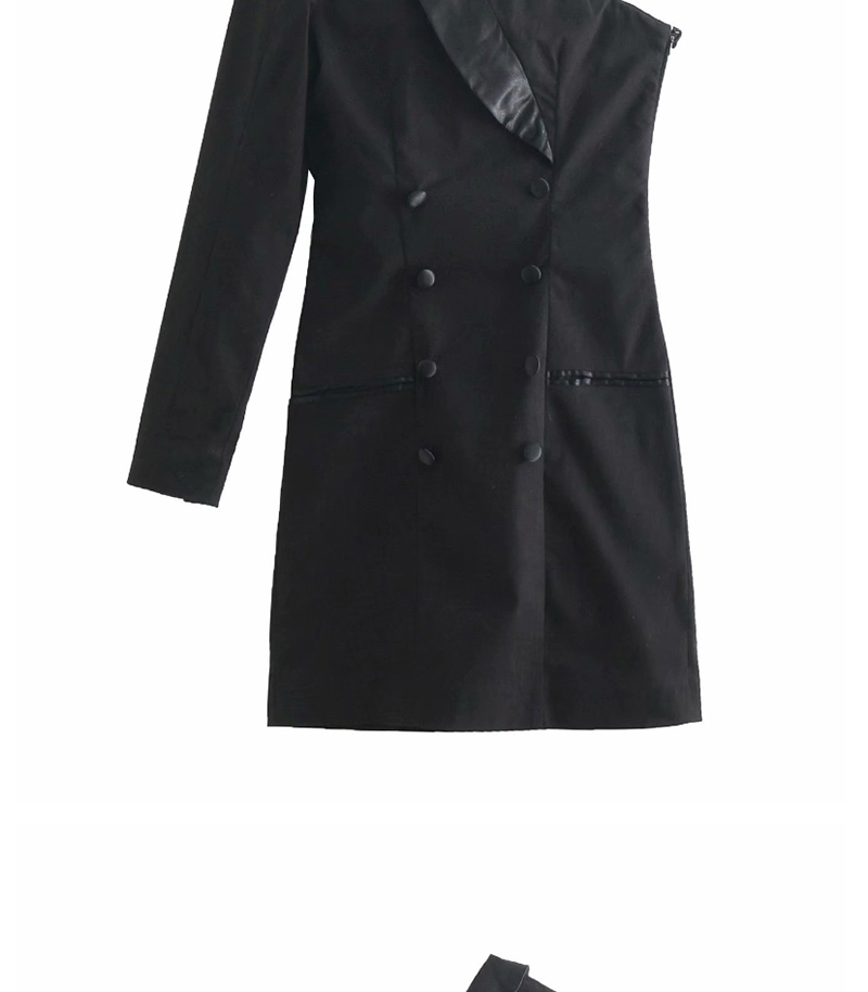 Fashion Black One-shoulder Double-breasted Suit Collar Dress,Mini & Short Dresses