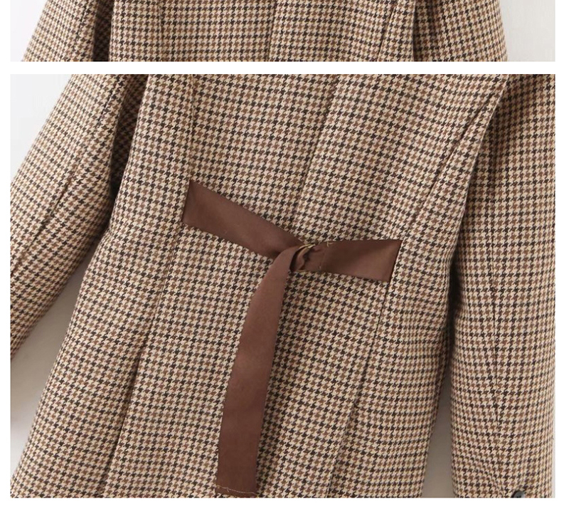Fashion Khaki Checked Woolen Single-breasted Coat,Coat-Jacket