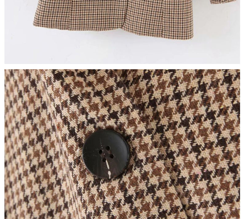 Fashion Khaki Checked Woolen Single-breasted Coat,Coat-Jacket