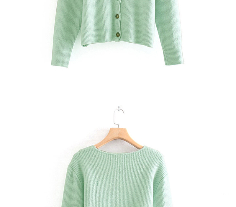 Fashion Green Straight Crew Neck Rib Knitted Single-breasted Cardigan,Sweater