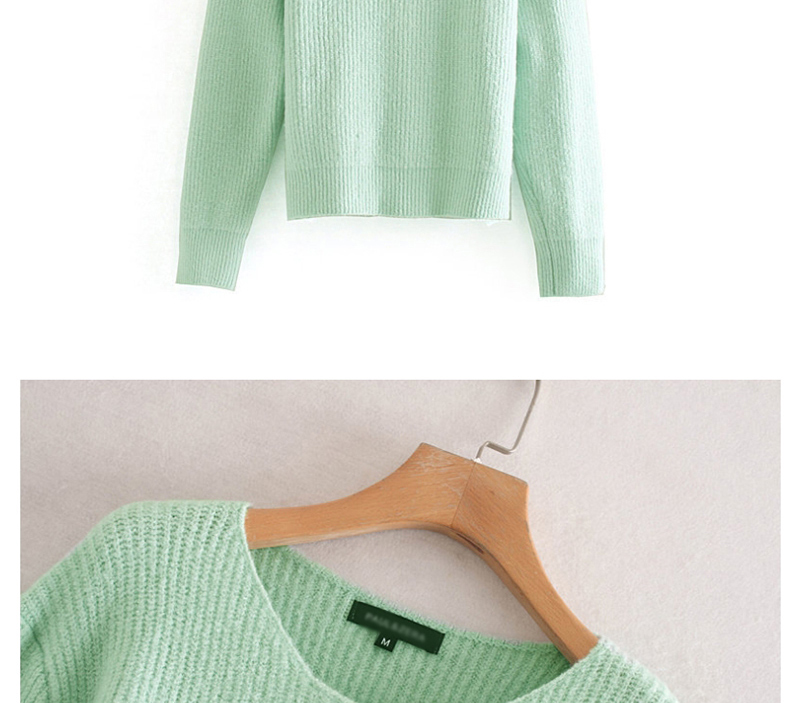 Fashion Green Straight Crew Neck Rib Knitted Single-breasted Cardigan,Sweater