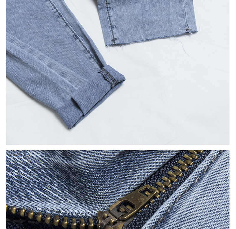 Fashion Blue Denim Washed Belt Stitching Straight Pants,One Pieces