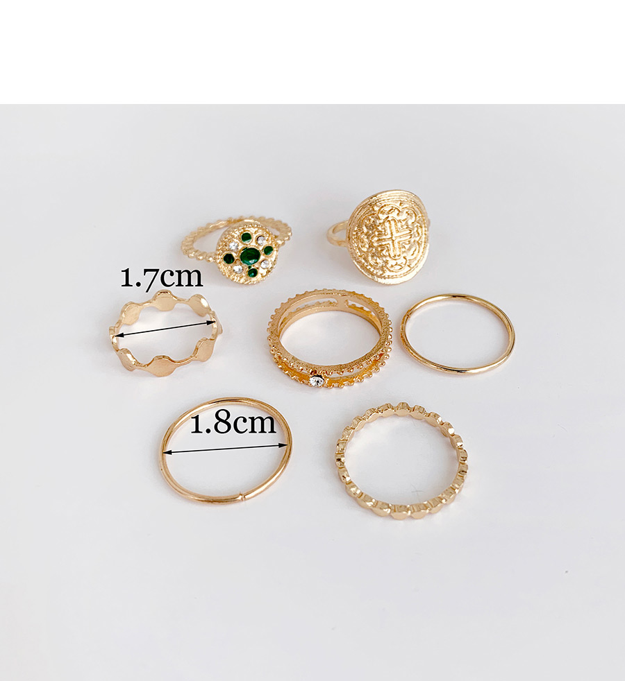 Fashion Golden Alloy Green Dripping Totem Ring Set,Rings Set