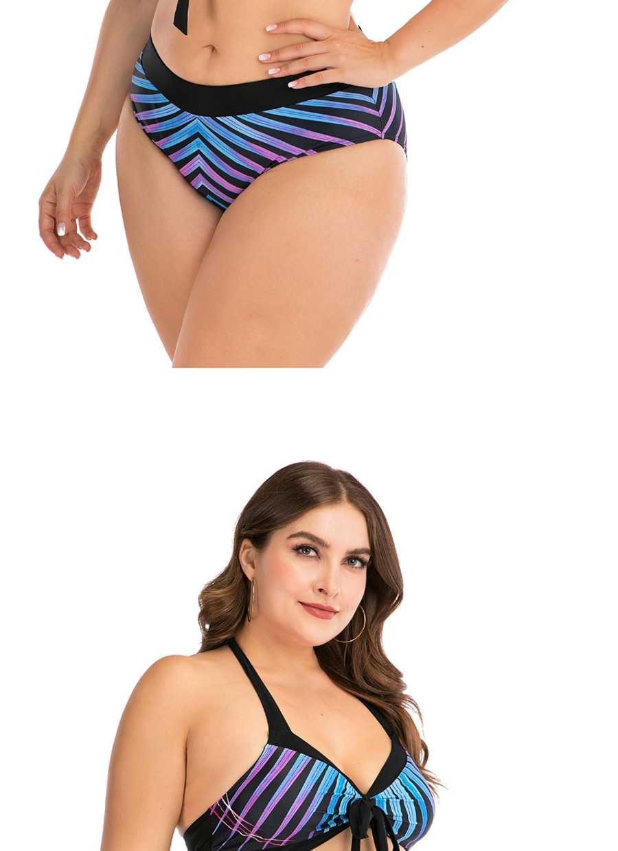 Fashion Purple Blue Large Print Split-line Swimsuit,Swimwear Plus Size