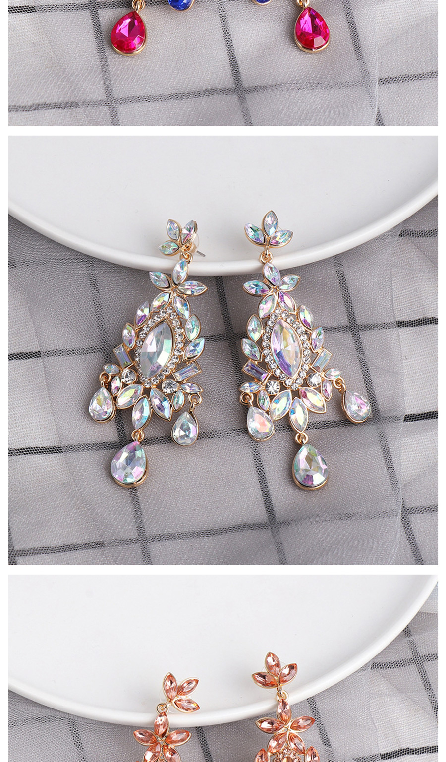 Fashion Pink Geometric Drop Earrings With Diamonds And Flowers,Drop Earrings