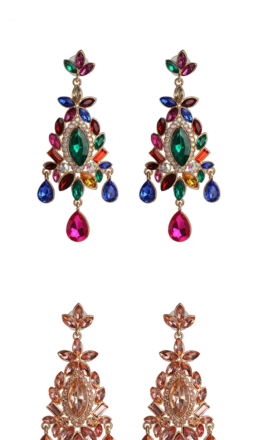 Fashion Pink Geometric Drop Earrings With Diamonds And Flowers,Drop Earrings