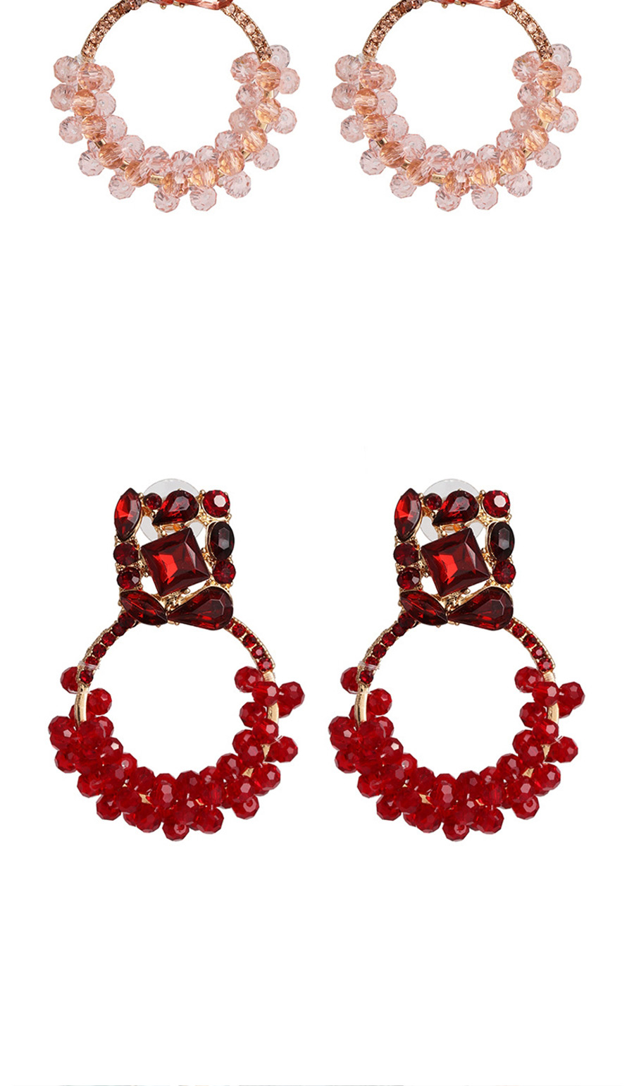 Fashion Pink Crystal Round Geometric Stud Earrings With Diamond Winding,Drop Earrings