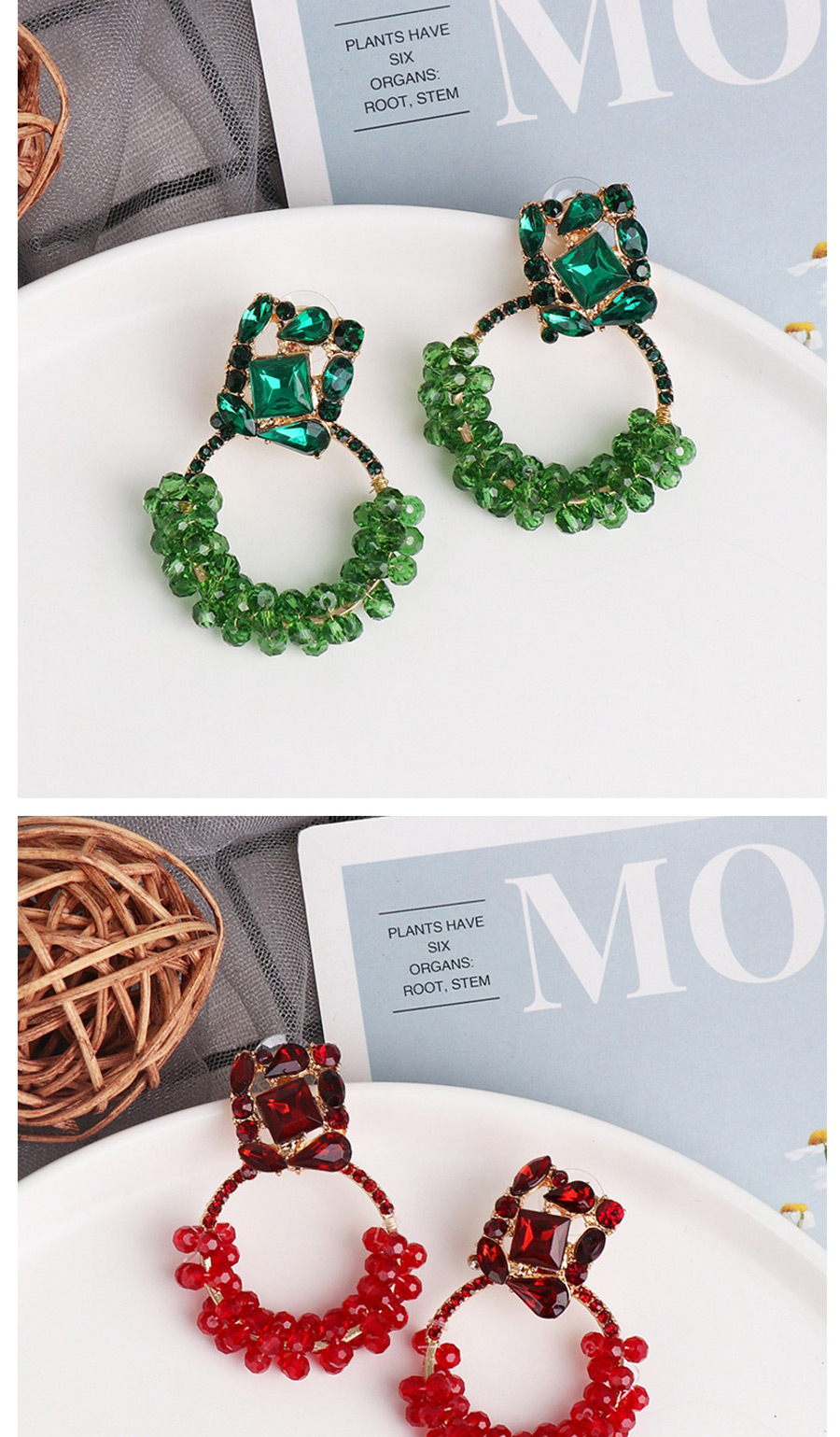 Fashion Green Crystal Round Geometric Stud Earrings With Diamond Winding,Drop Earrings