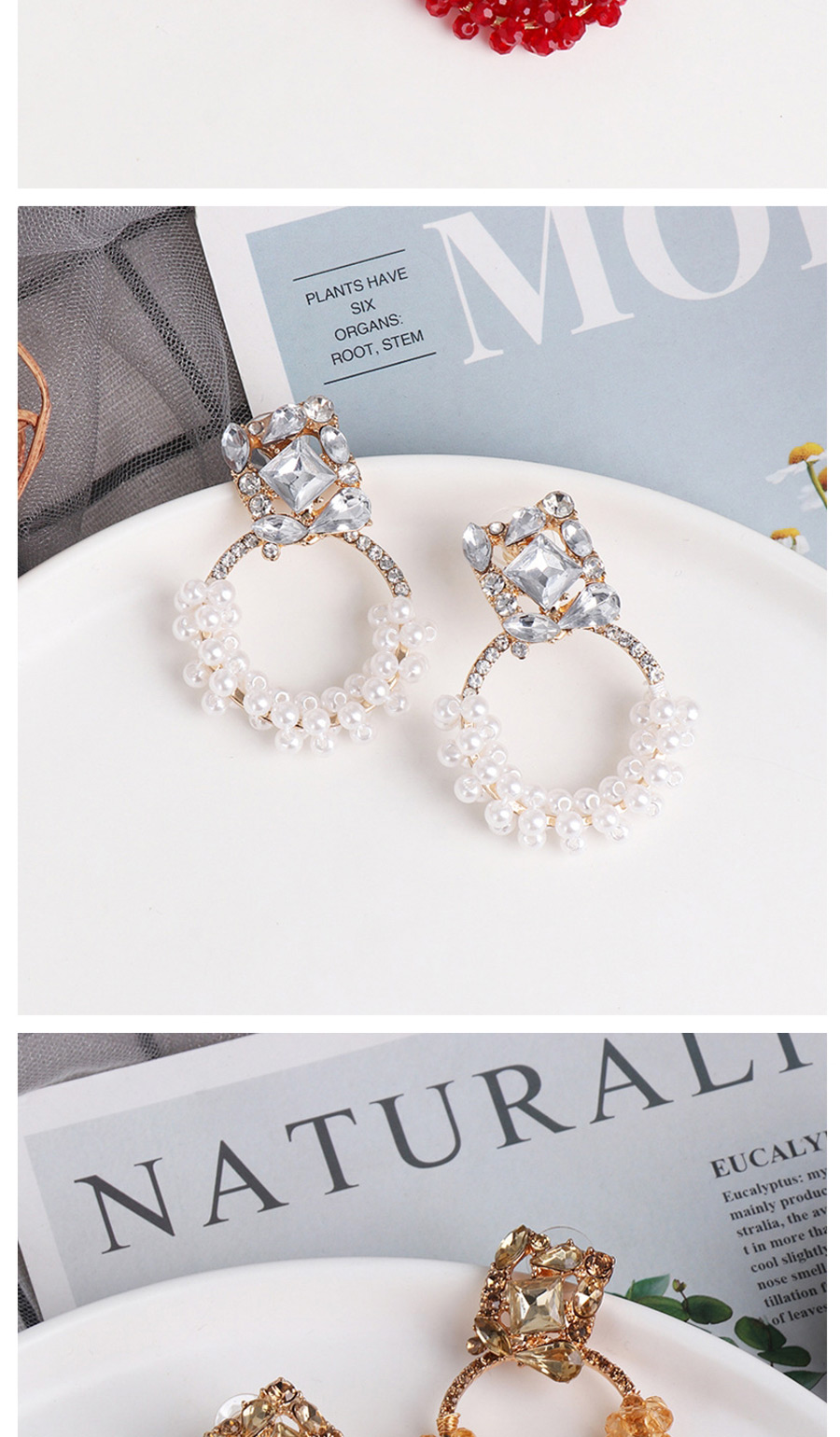 Fashion Pink Crystal Round Geometric Stud Earrings With Diamond Winding,Drop Earrings