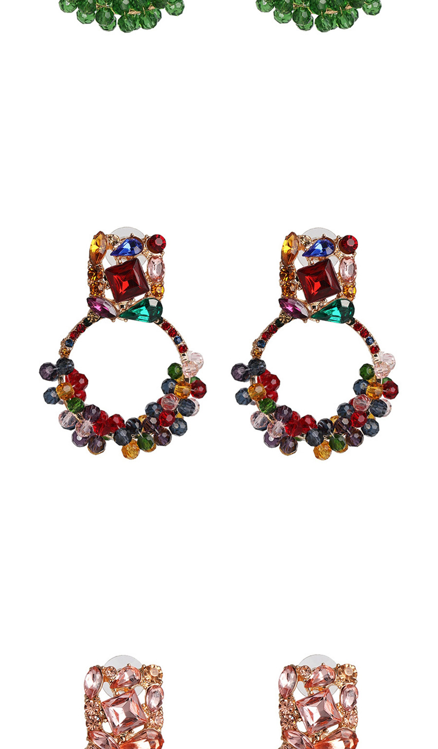 Fashion Red Crystal Round Geometric Stud Earrings With Diamond Winding,Drop Earrings