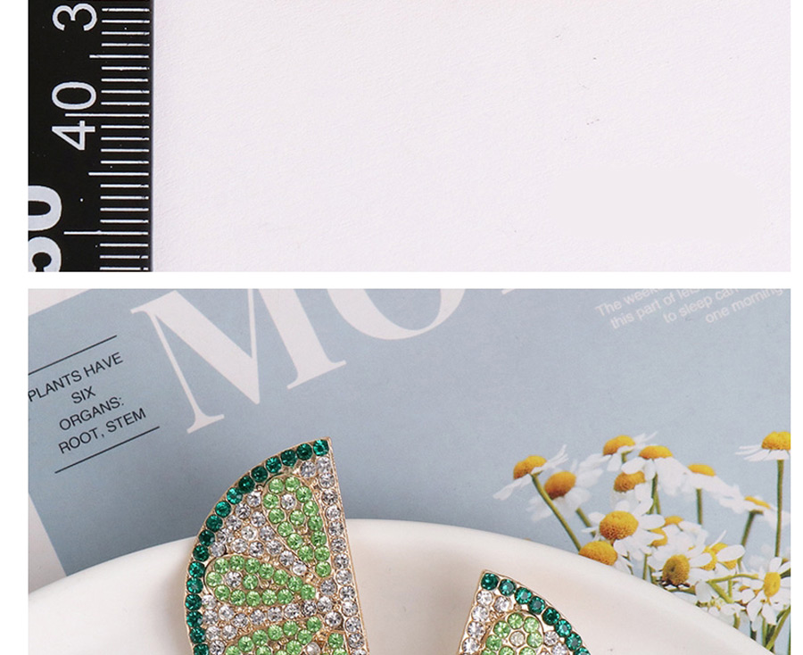 Fashion Color Contrast Lime Round Earrings With Diamonds,Stud Earrings