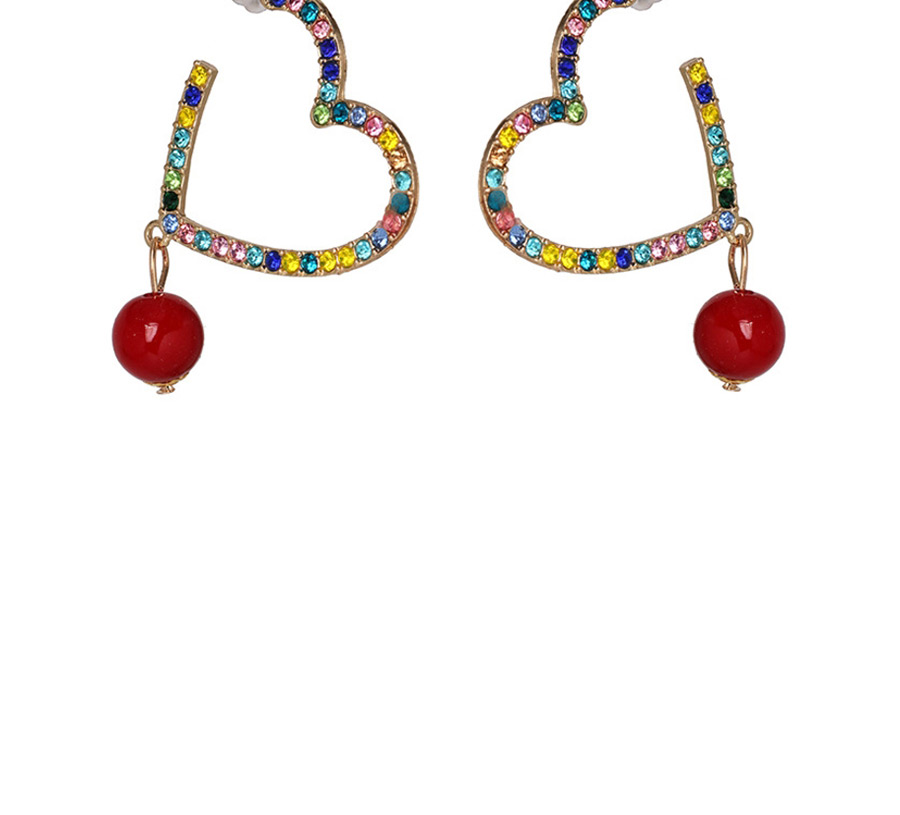 Fashion Color Love Heart Pierced Earrings With Diamonds,Hoop Earrings