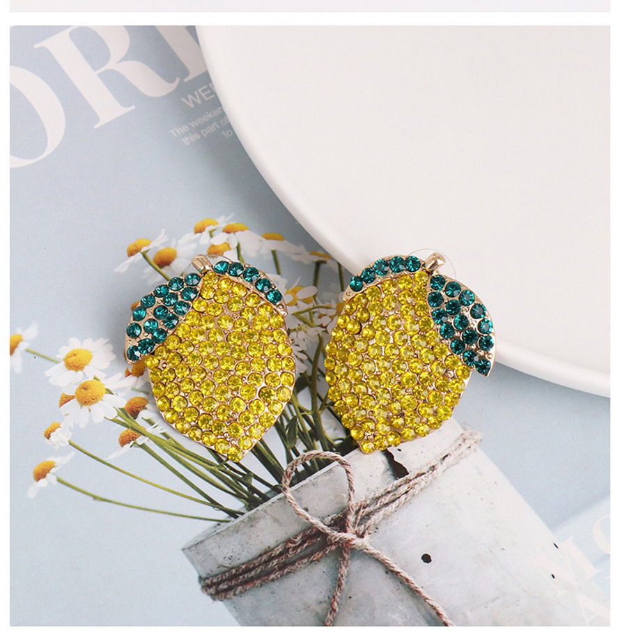 Fashion Color Contrast Lemon Earrings With Diamonds,Stud Earrings