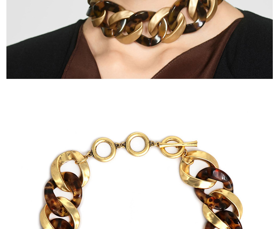 Fashion Golden Alloy Acrylic Stitched Necklace,Chains