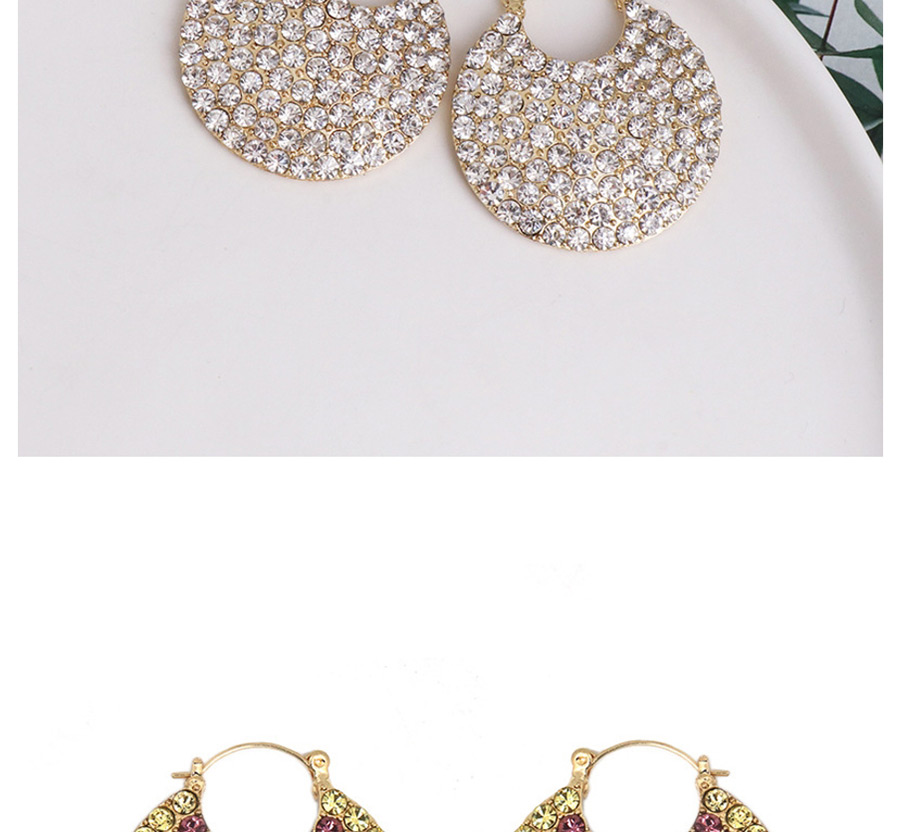 Fashion White Geometric Round Earrings With Diamonds,Hoop Earrings