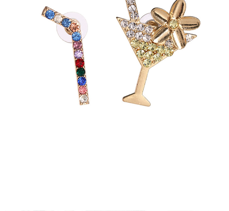 Fashion Color Straw Cup Geometric Asymmetric Earrings With Diamonds,Stud Earrings
