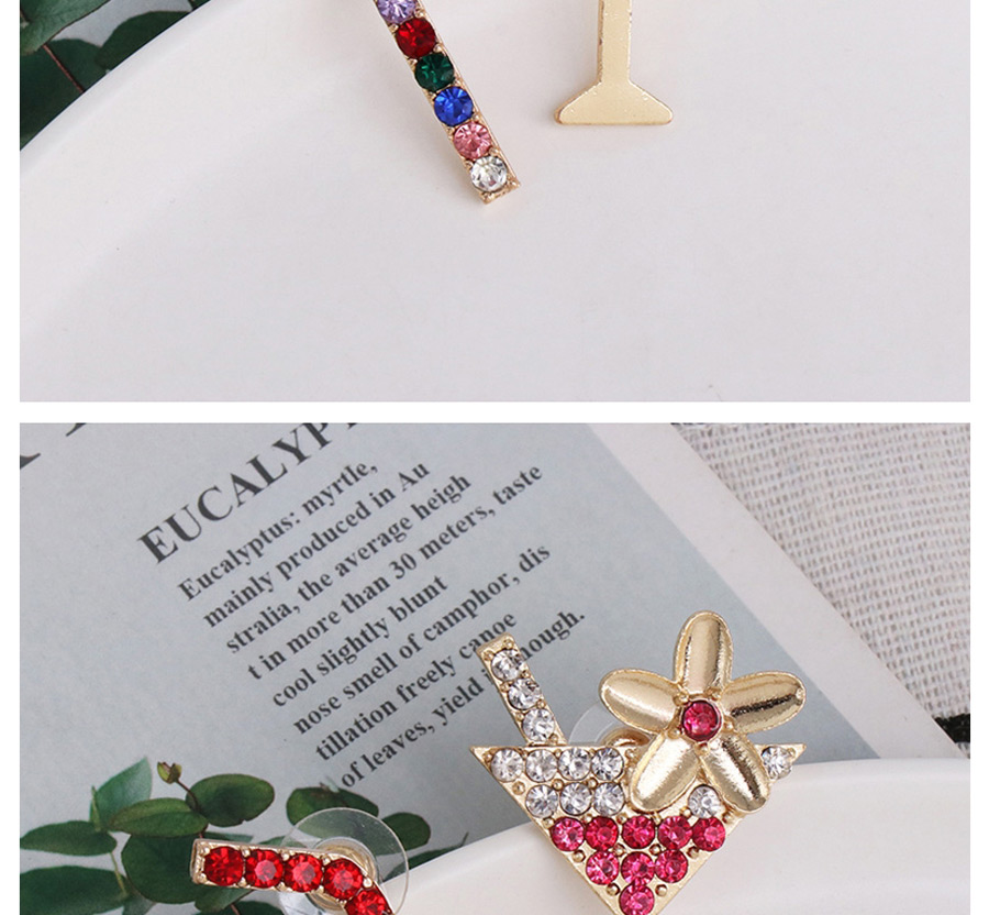 Fashion Color Straw Cup Geometric Asymmetric Earrings With Diamonds,Stud Earrings