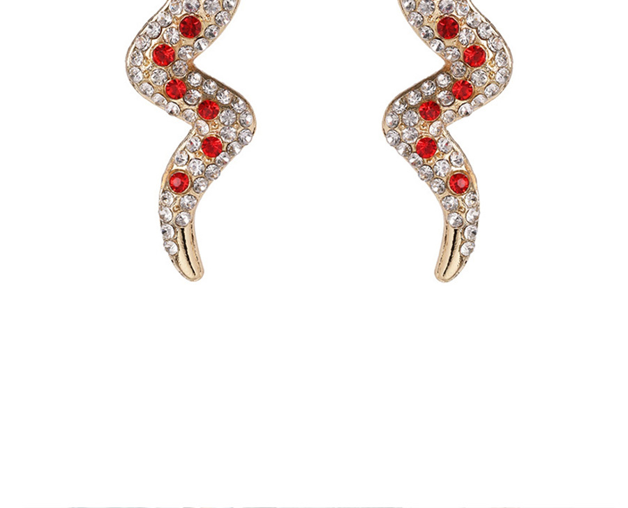 Fashion Red Diamond Snake Geometric Earrings,Stud Earrings
