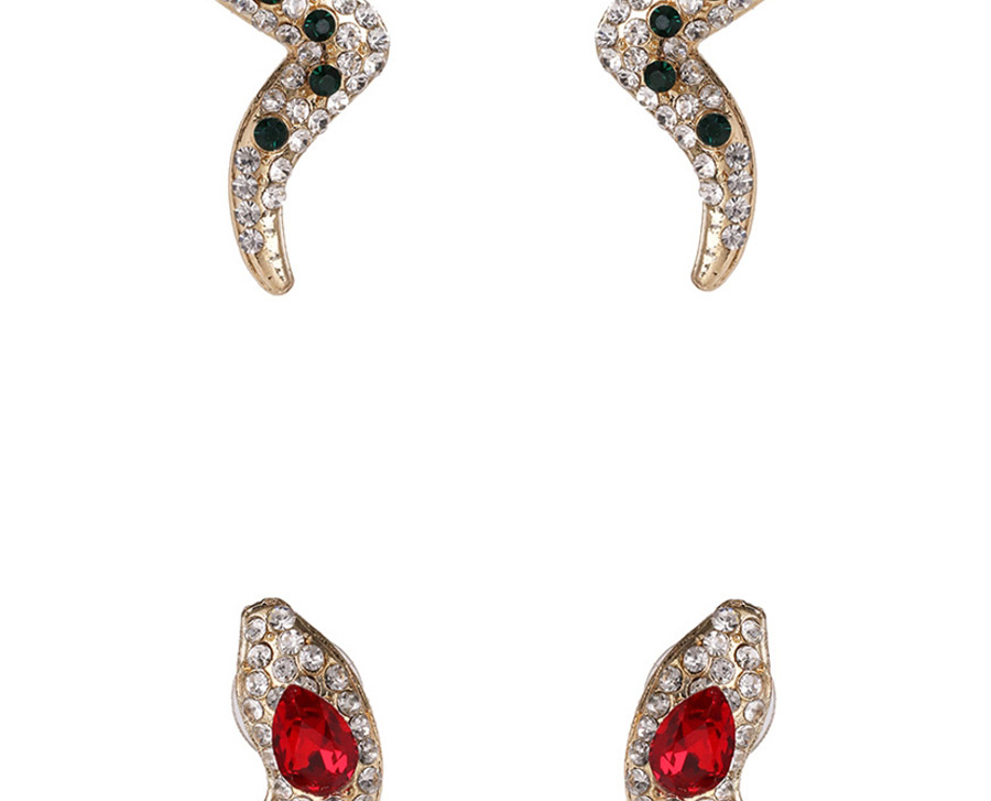 Fashion Green Diamond Snake Geometric Earrings,Stud Earrings