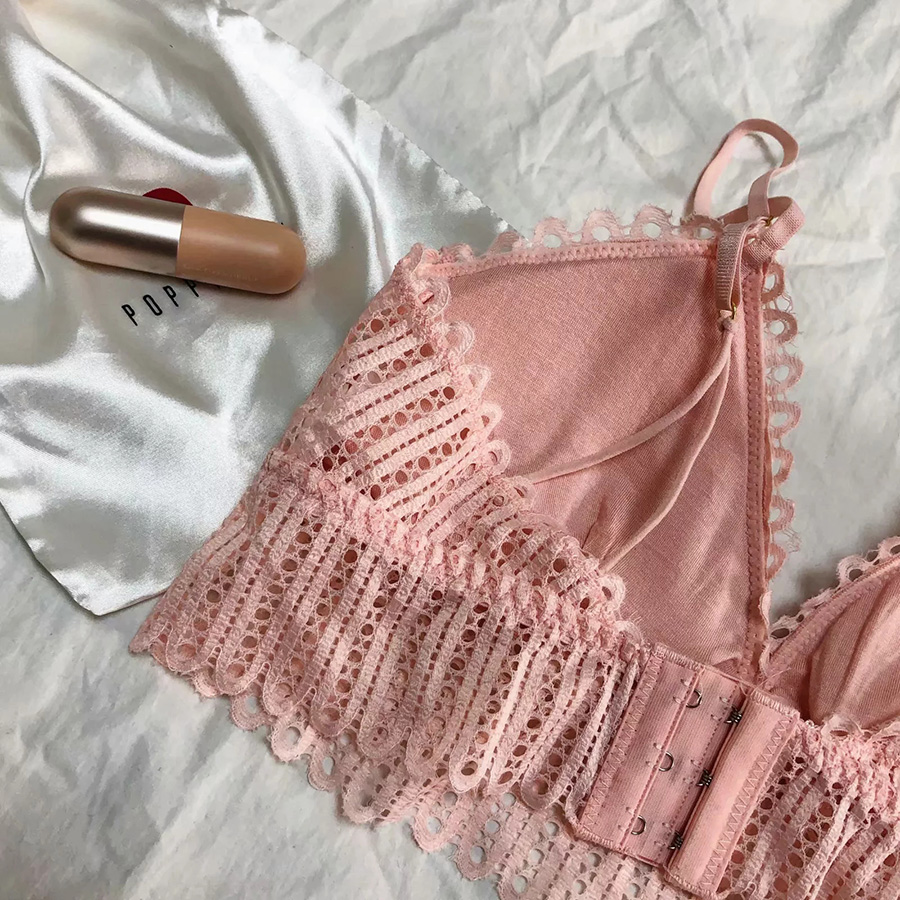 Fashion Pink Lace Stitching Cutout Lingerie,SLEEPWEAR & UNDERWEAR