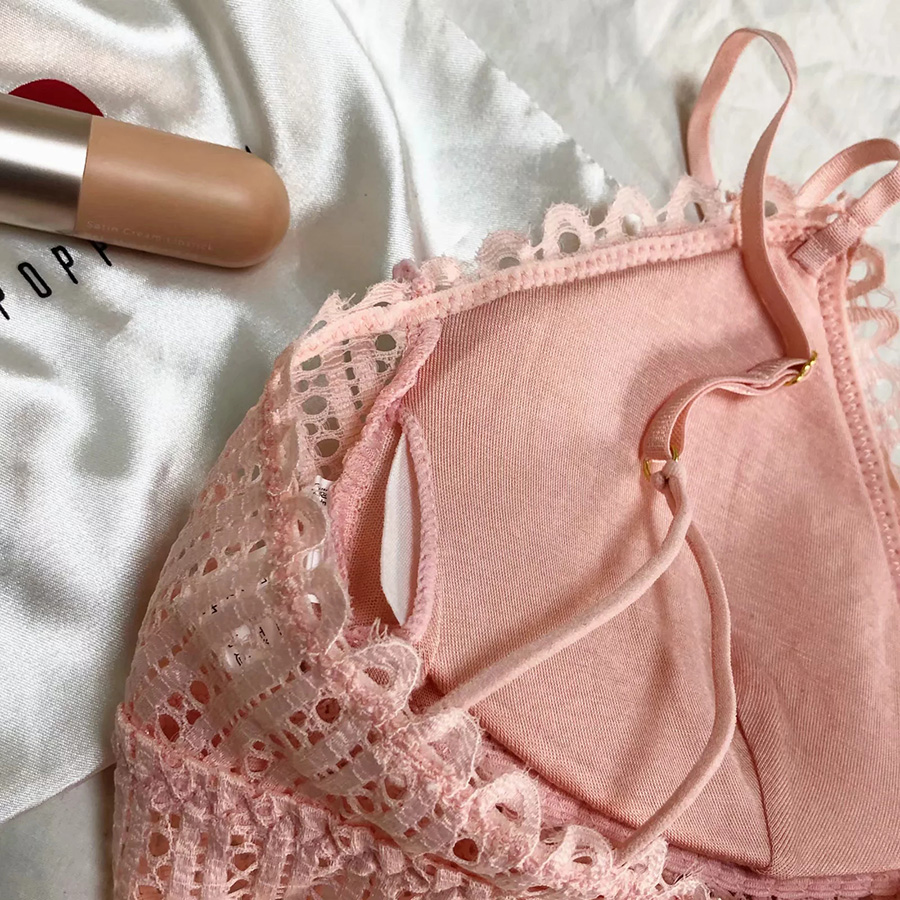 Fashion Pink Lace Stitching Cutout Lingerie,SLEEPWEAR & UNDERWEAR