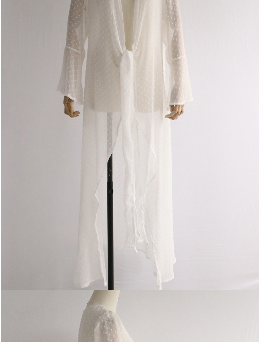 Fashion White Flared Sleeve Shawl Mid-length Sun Protective Clothing,Sunscreen Shirts