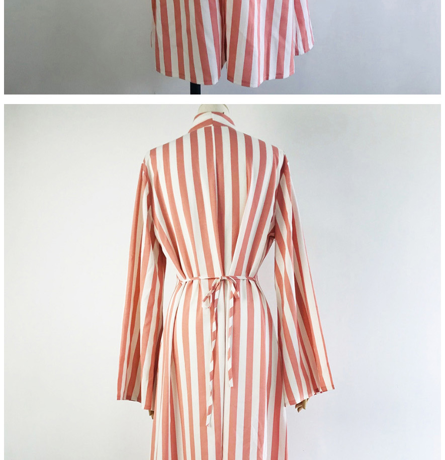 Fashion Pink Striped Shirt With Flares And Long Sleeves,Sunscreen Shirts