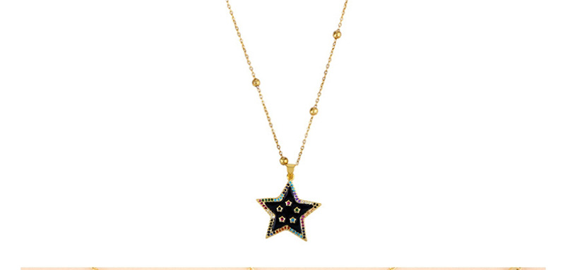 Fashion Black Pentagram Pendant With Diamonds And Beads,Necklaces