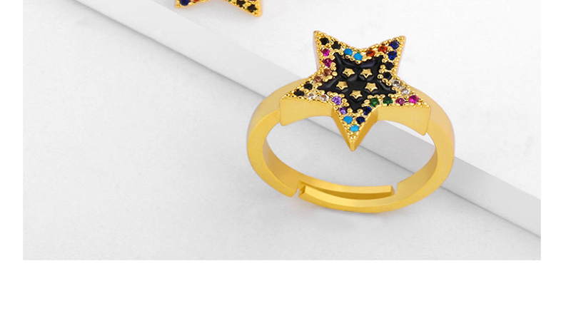 Fashion Black Pentagram Open Dripping Diamond Ring,Rings