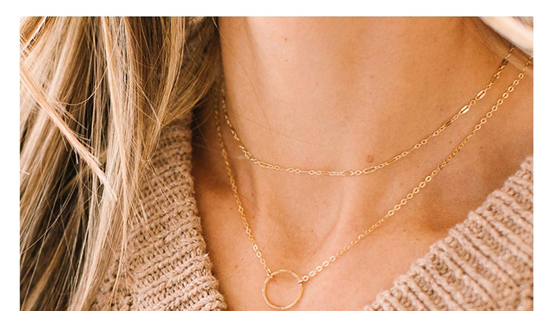 Fashion Rose Gold Stainless Steel Hollow Round Stacked Necklace,Necklaces
