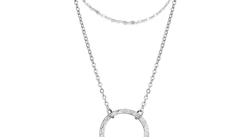 Fashion Steel Color Stainless Steel Hollow Round Stacked Necklace,Necklaces