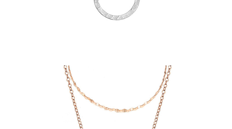 Fashion Rose Gold Stainless Steel Hollow Round Stacked Necklace,Necklaces