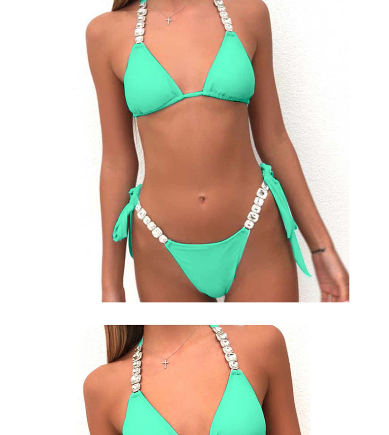 Fashion Green Crystal And Diamond Bandage Split Swimsuit,Bikini Sets
